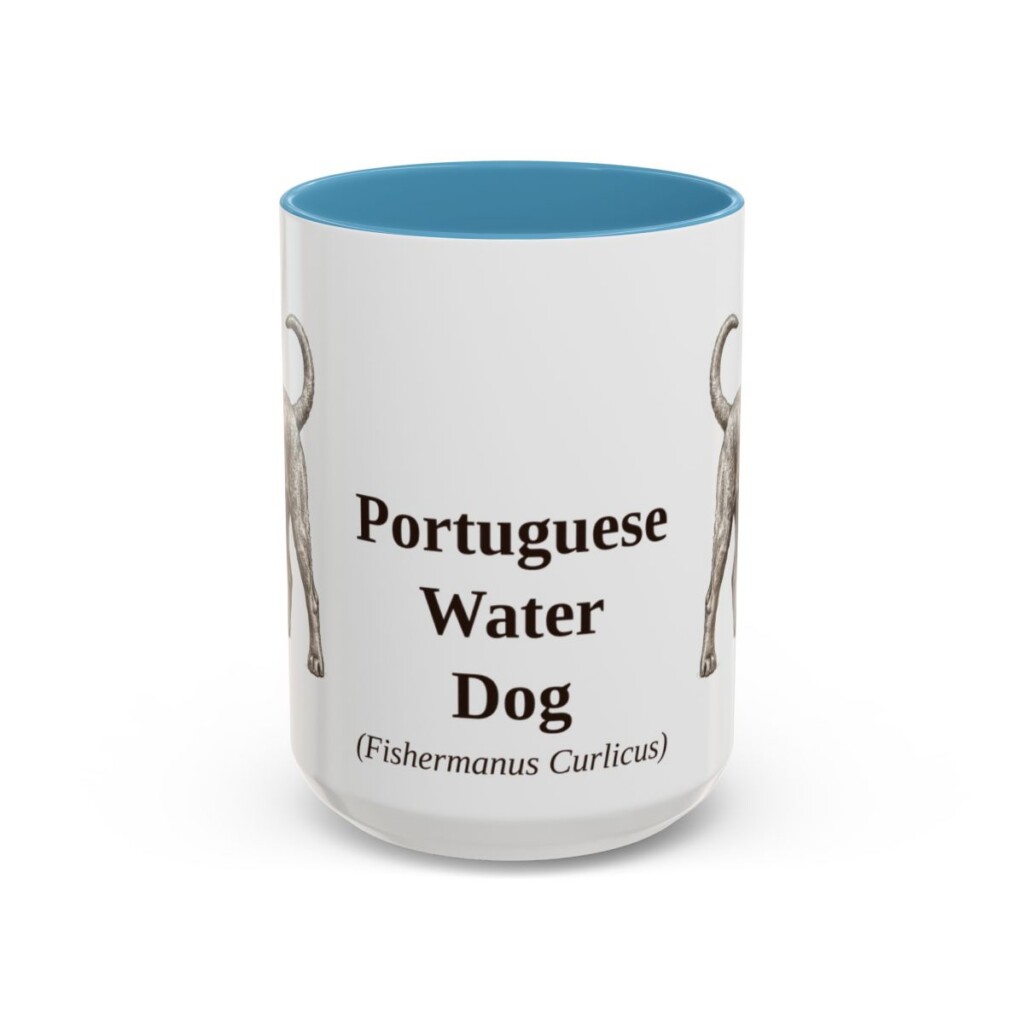 15oz-portuguese-water-dog-mug-latin-light-blue 15oz Portuguese Water Dog Latin Mug, Light Blue, front view