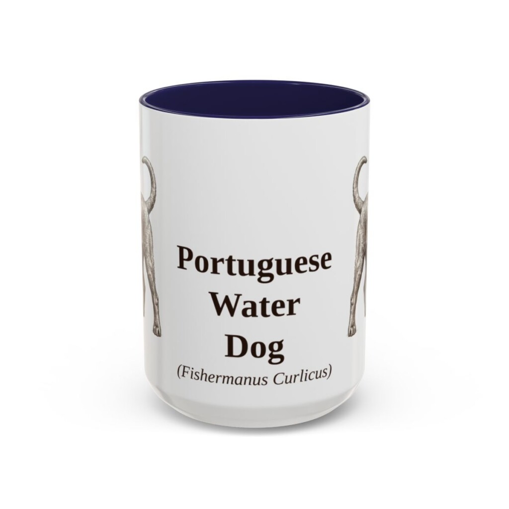 15oz-portuguese-water-dog-mug-latin-navy 15oz Portuguese Water Dog Latin Mug, Navy, front view