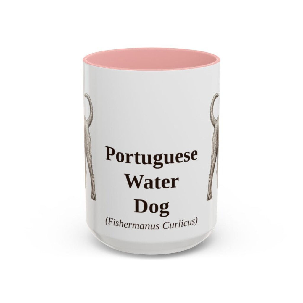 15oz-portuguese-water-dog-mug-latin-pink 15oz Portuguese Water Dog Latin Mug, Pink, front view