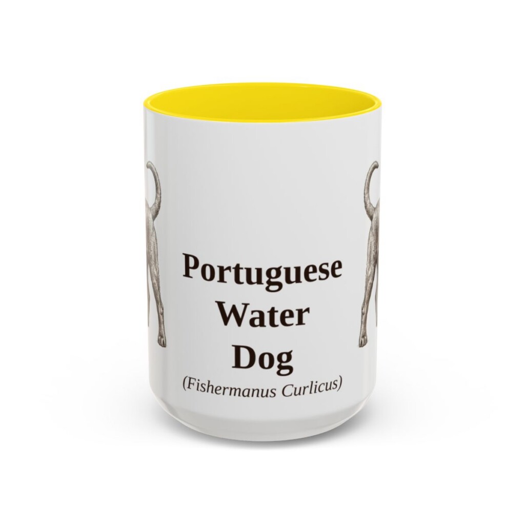 15oz-portuguese-water-dog-mug-latin-yellow 15oz Portuguese Water Dog Latin Mug, Yellow, front view
