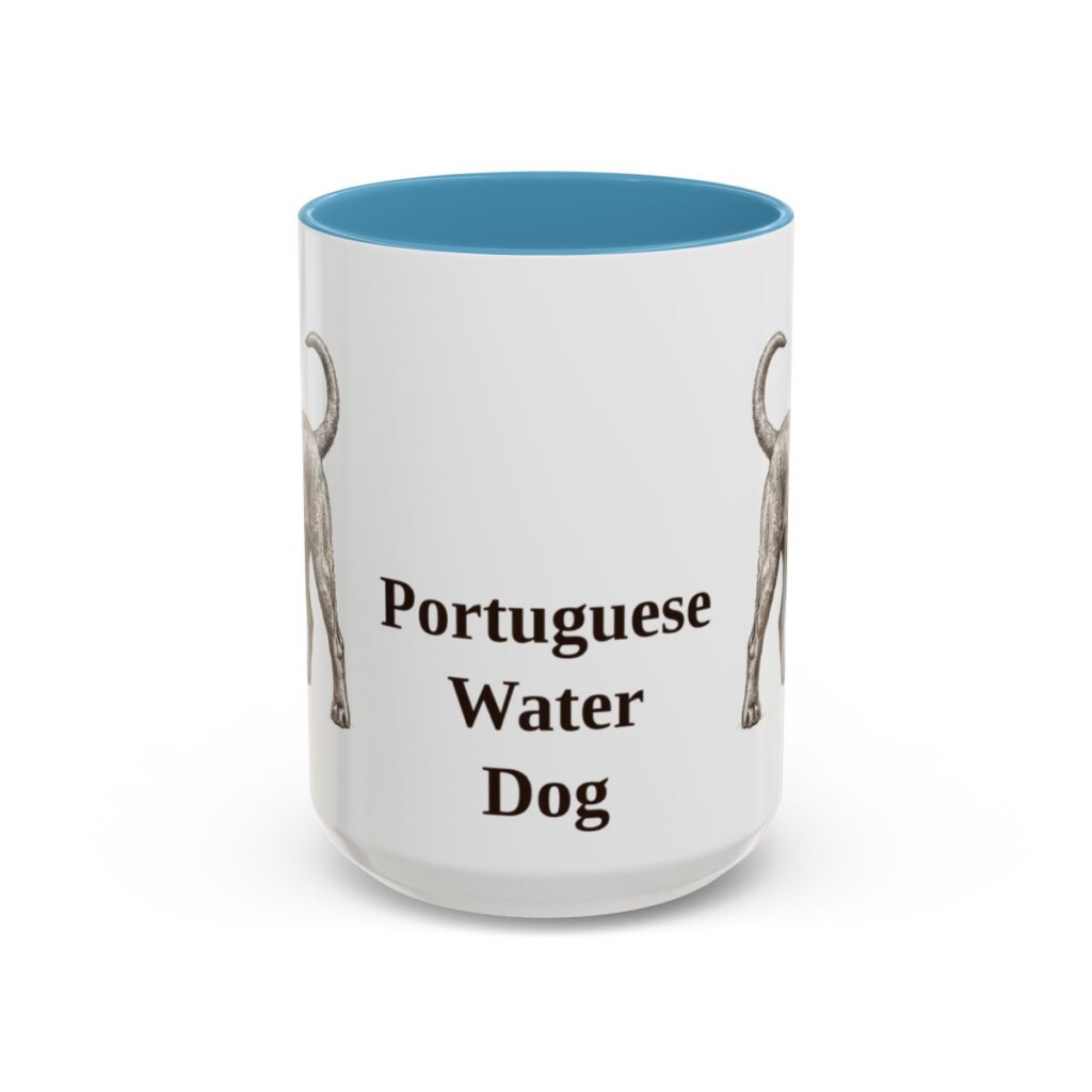 15oz Portuguese Water Dog Mug, Light Blue, front view
