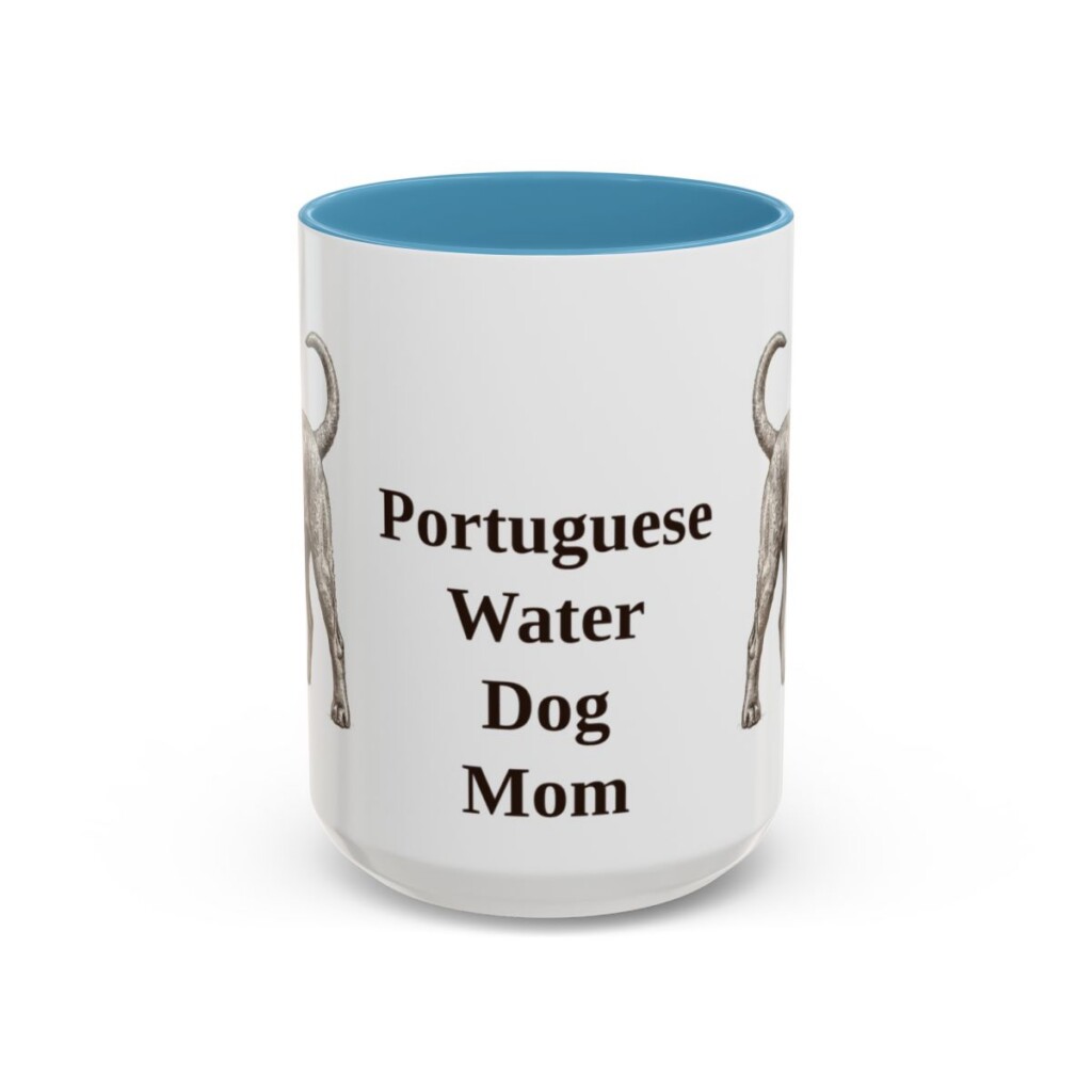15oz-portuguese-water-dog-mug-mom-light-blue 15oz Portuguese Water Dog Dog Mom Mug, Light Blue, front view
