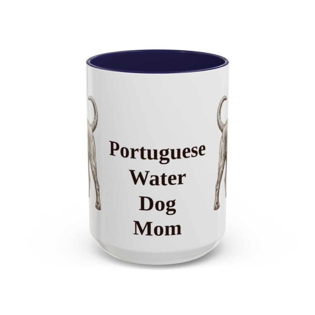 15oz-portuguese-water-dog-mug-mom-navy 15oz Portuguese Water Dog Dog Mom Mug, Navy, front view
