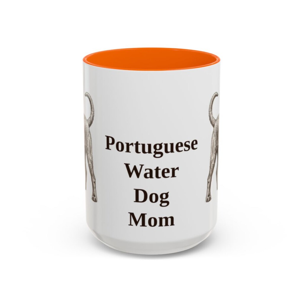 15oz-portuguese-water-dog-mug-mom-orange 15oz Portuguese Water Dog Dog Mom Mug, Orange, front view