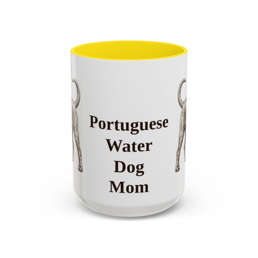 15oz-portuguese-water-dog-mug-mom-yellow 15oz Portuguese Water Dog Dog Mom Mug, Yellow, front view