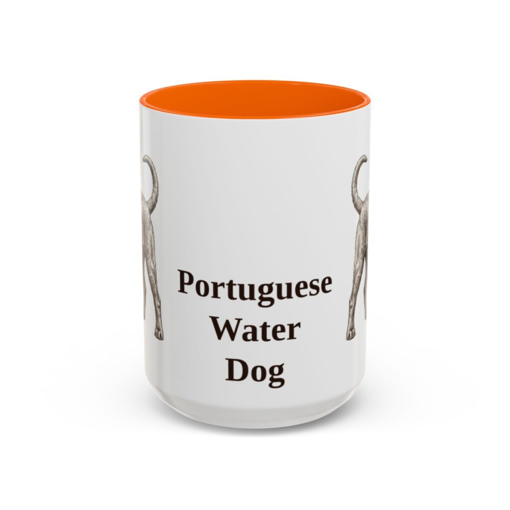15oz Portuguese Water Dog Mug, Orange, front view