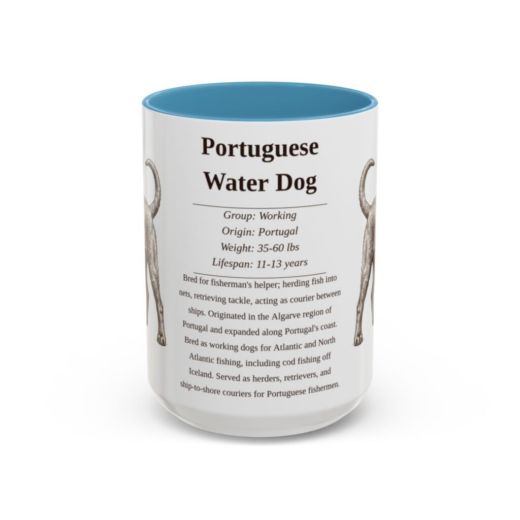 15oz-portuguese-water-dog-mug-writeup-light-blue 15oz Portuguese Water Dog Mug, Light Blue, front view