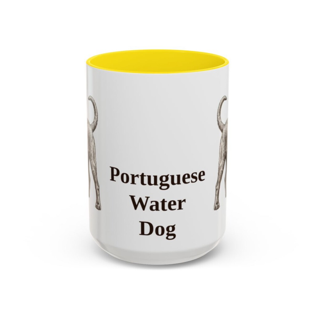 15oz Portuguese Water Dog Mug, Yellow, front view