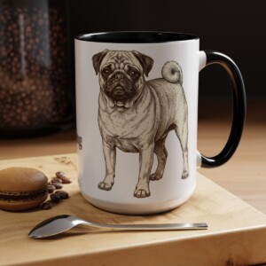 15oz Pug Mug, Black, lifestyle photo