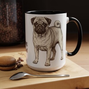 15oz Pug Dog Dad Mug, Black, lifestyle photo