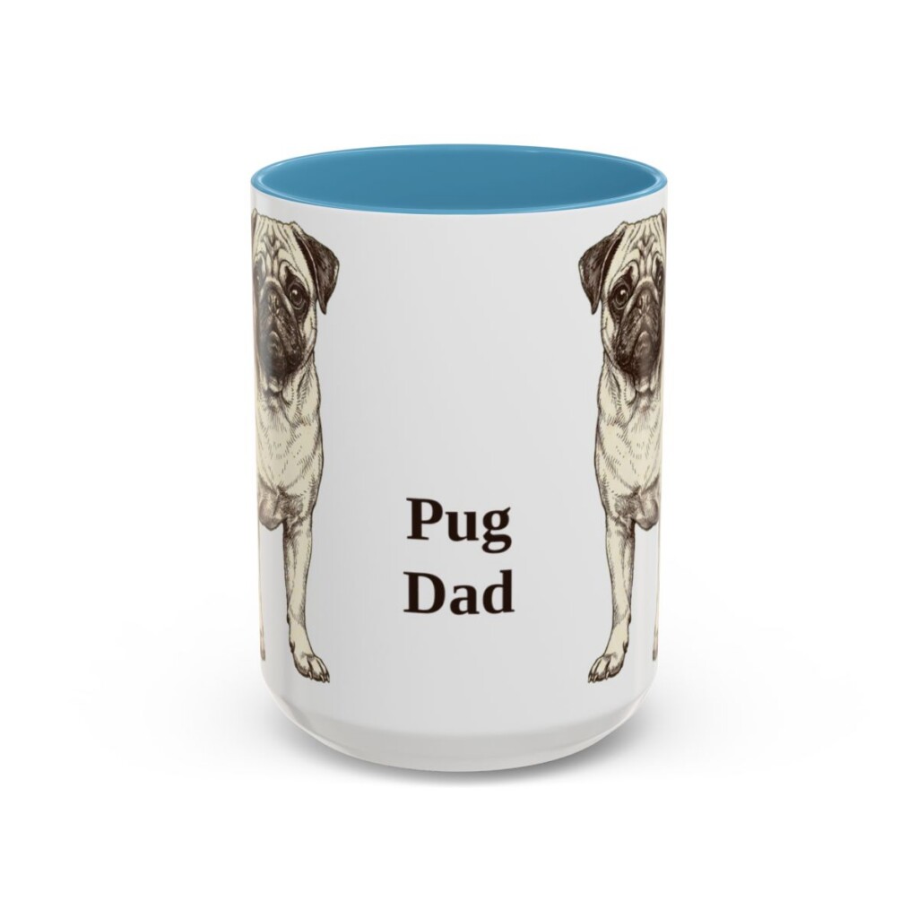 15oz Pug Dog Dad Mug, Light Blue, front view