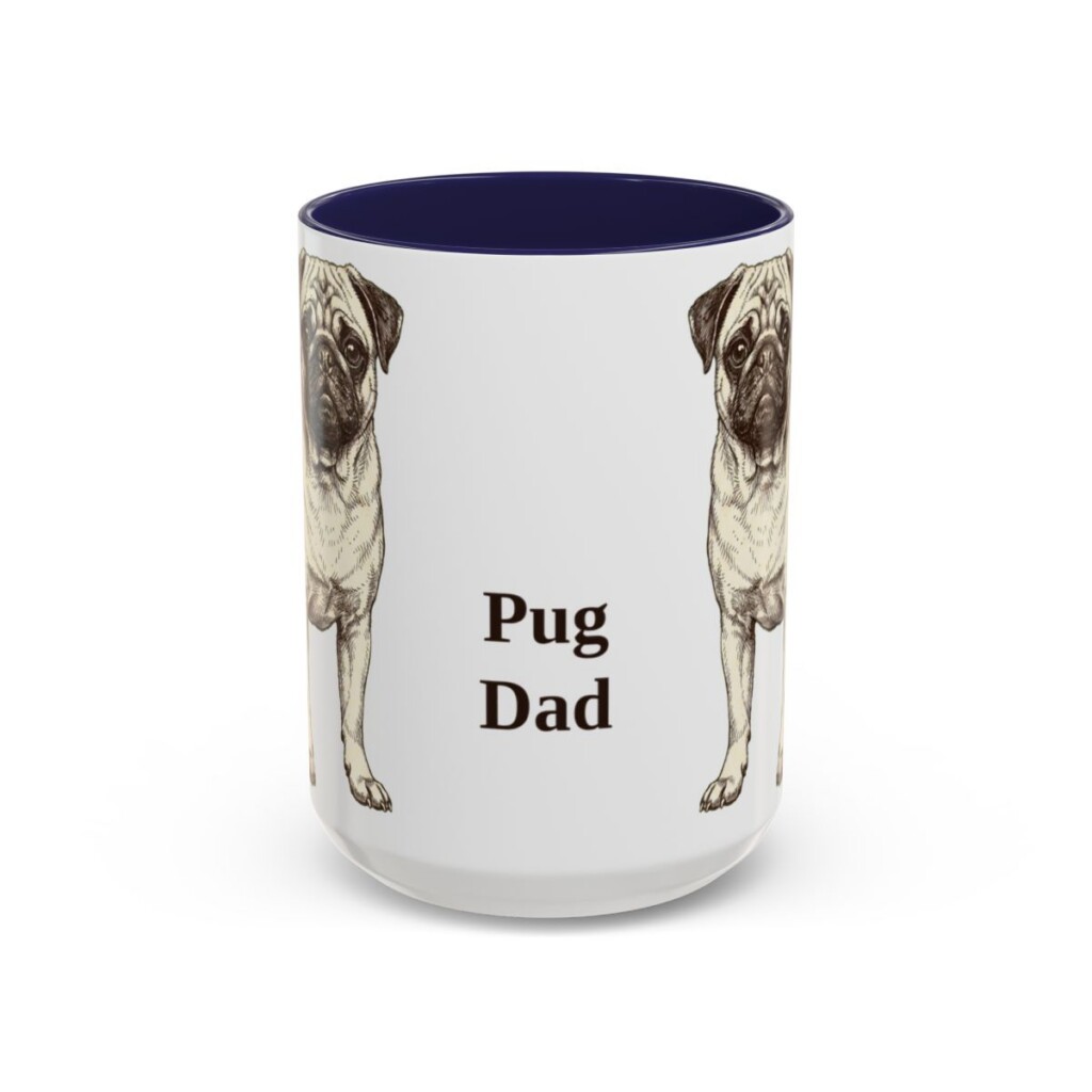 15oz Pug Dog Dad Mug, Navy, front view