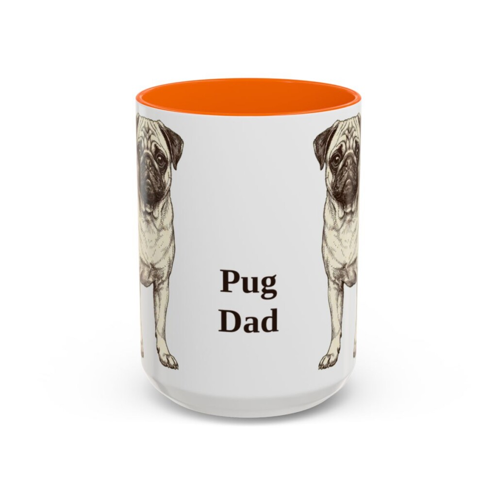 15oz Pug Dog Dad Mug, Orange, front view