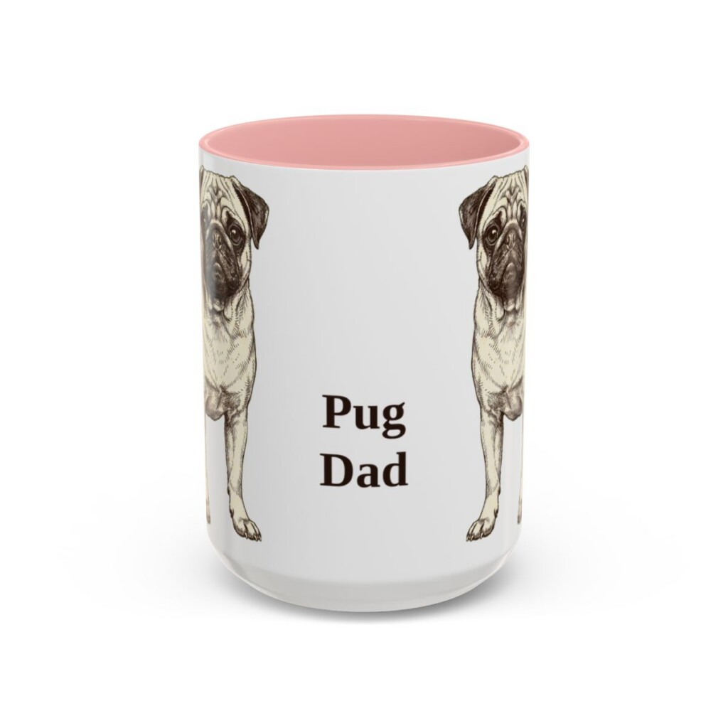 15oz Pug Dog Dad Mug, Pink, front view