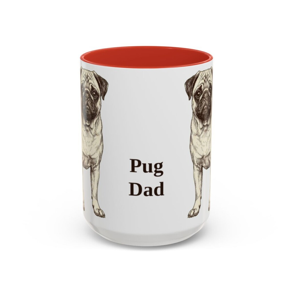 15oz Pug Dog Dad Mug, Red, front view