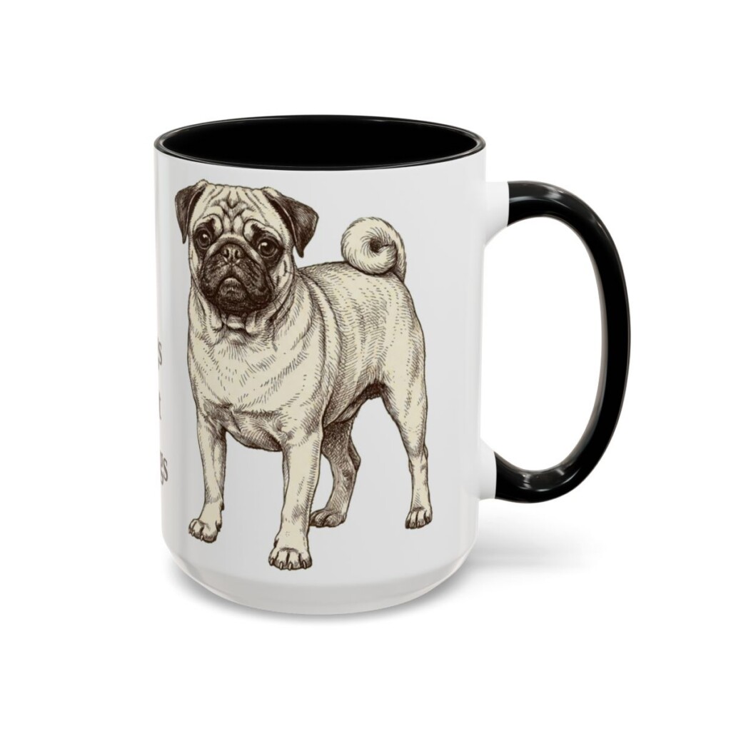 15oz Funny Pug Mug, Black, right side view