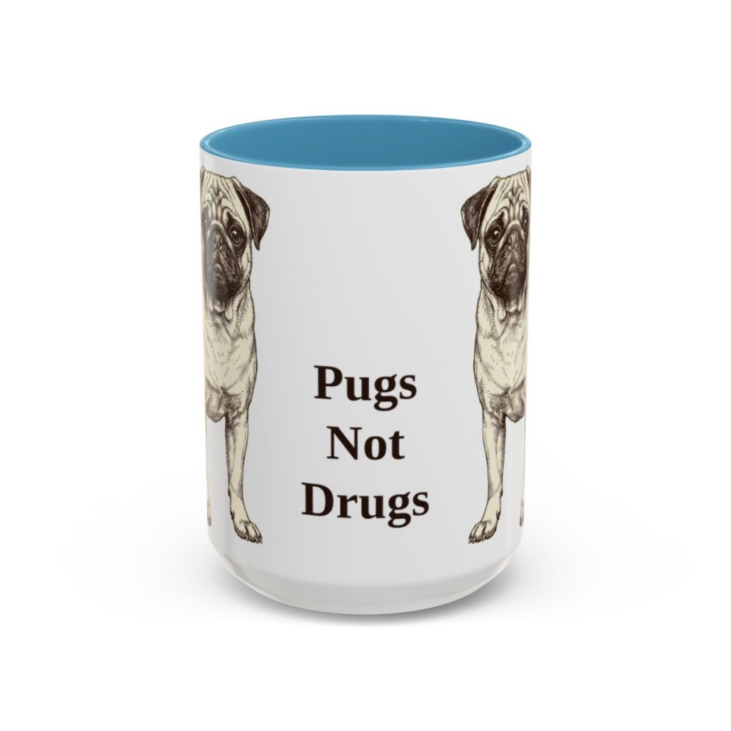 15oz Funny Pug Mug, Light Blue, front view
