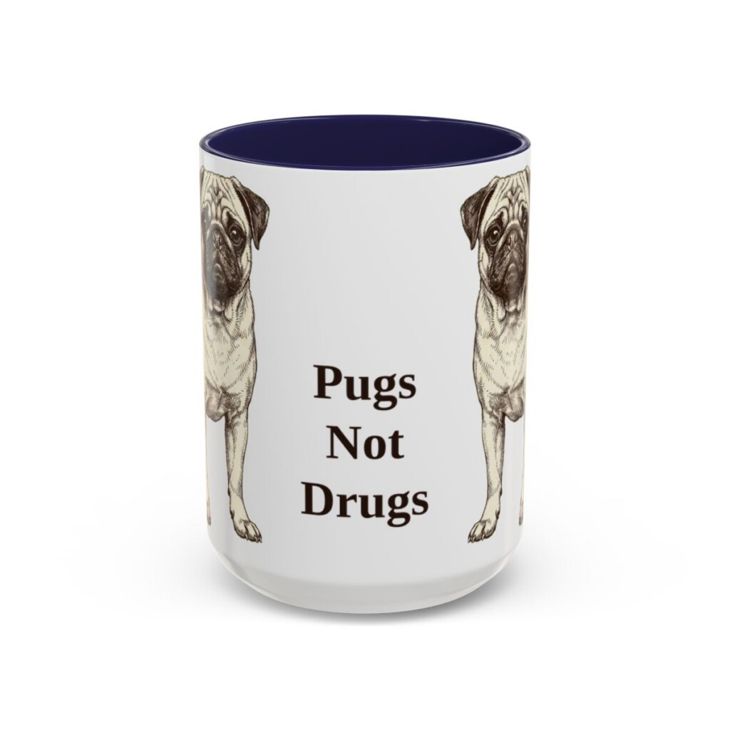 15oz Funny Pug Mug, Navy, front view