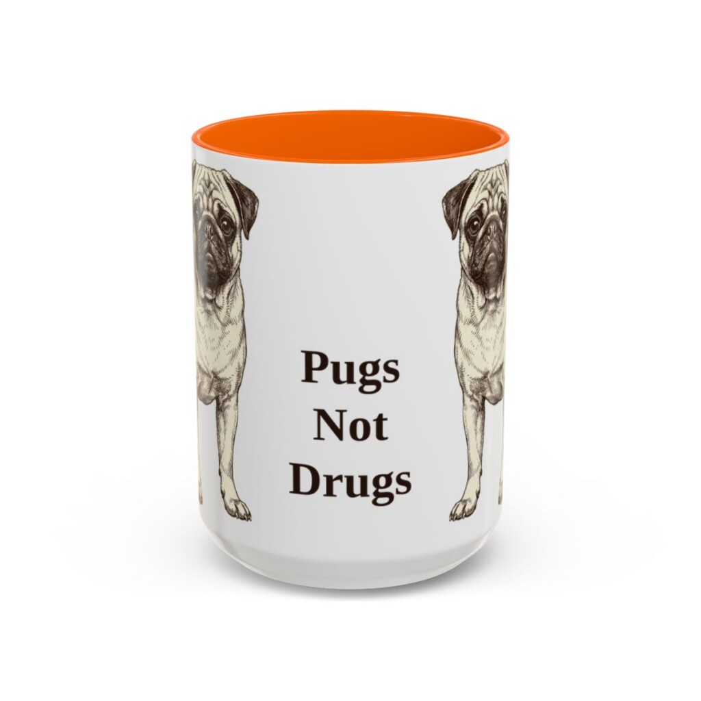 15oz Funny Pug Mug, Orange, front view