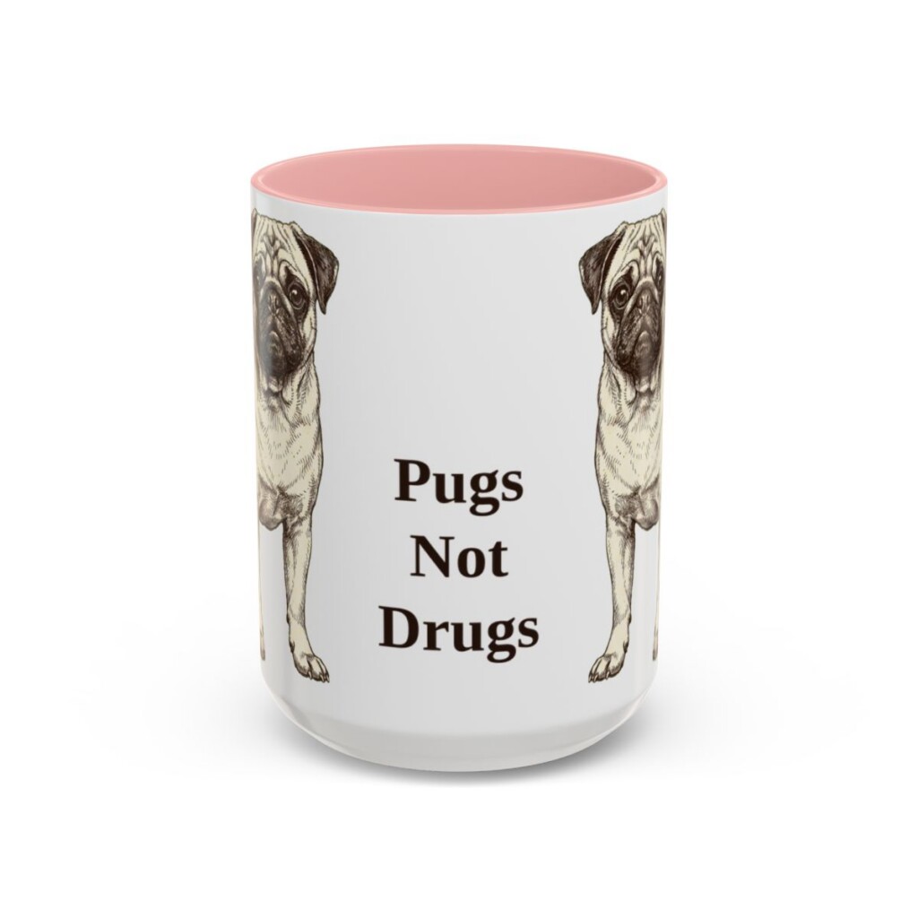 15oz Funny Pug Mug, Pink, front view