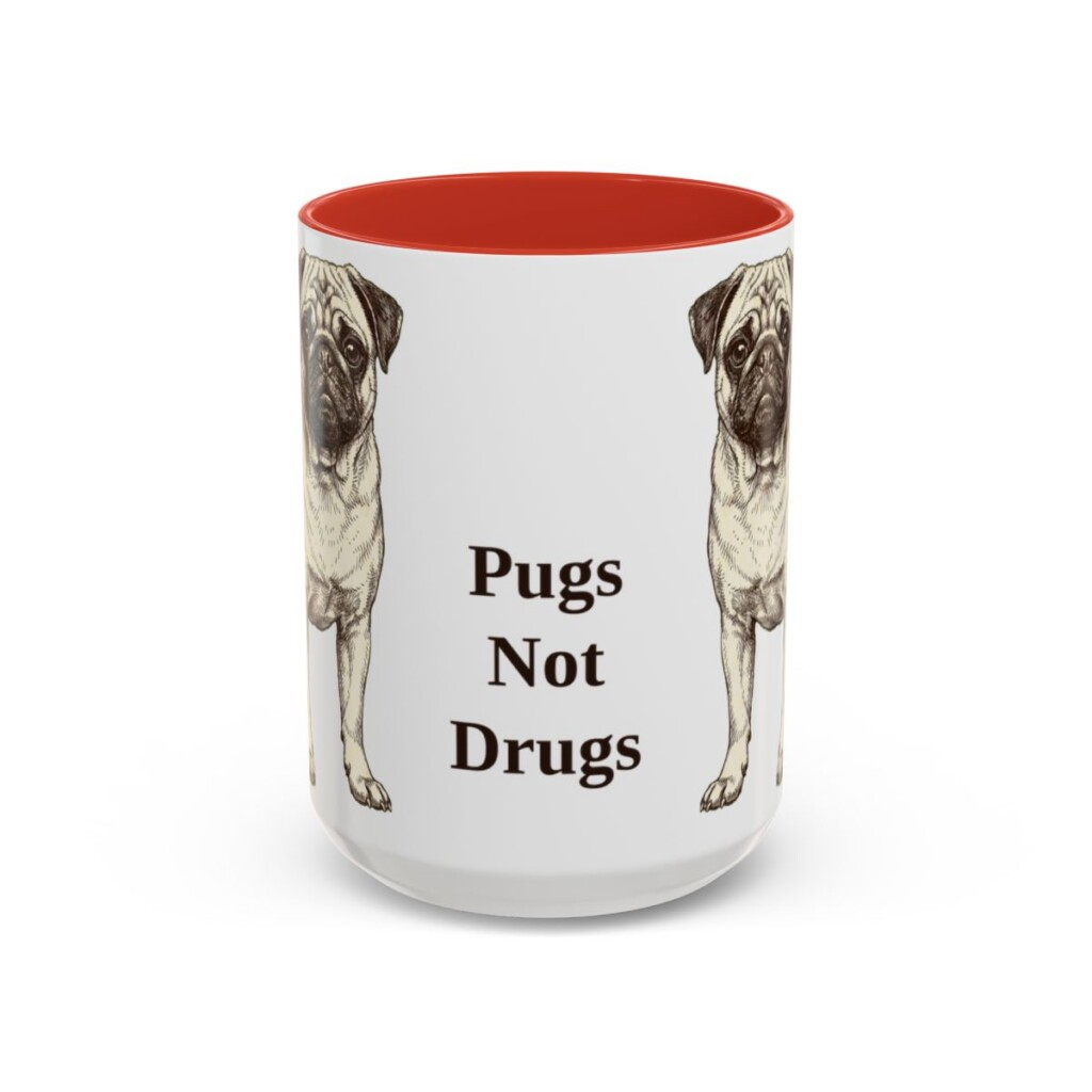 15oz Funny Pug Mug, Red, front view