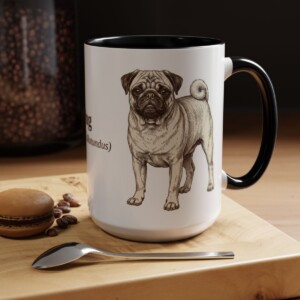 15oz Pug Latin Mug, Black, lifestyle photo
