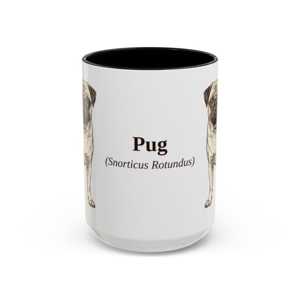 15oz Pug Latin Mug, Black, front view
