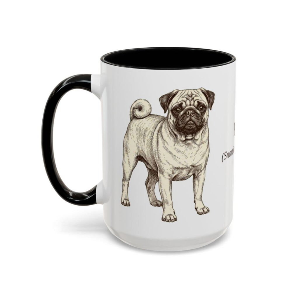 15oz Pug Latin Mug, Black, left side view