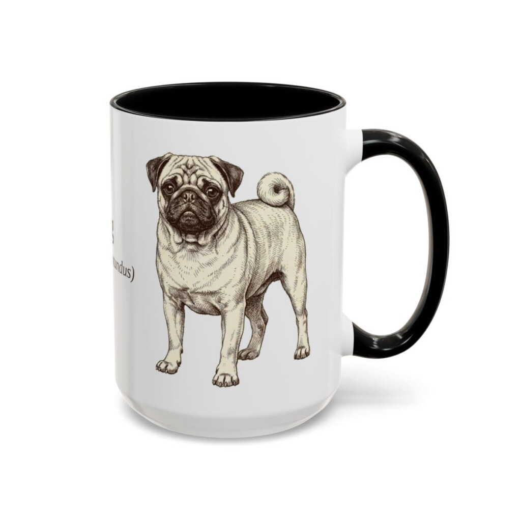 15oz Pug Latin Mug, Black, right side view