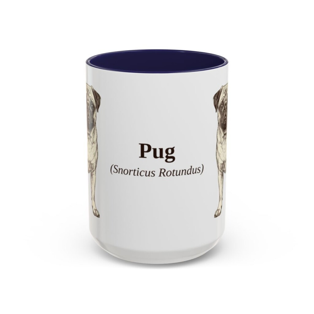 15oz Pug Latin Mug, Navy, front view