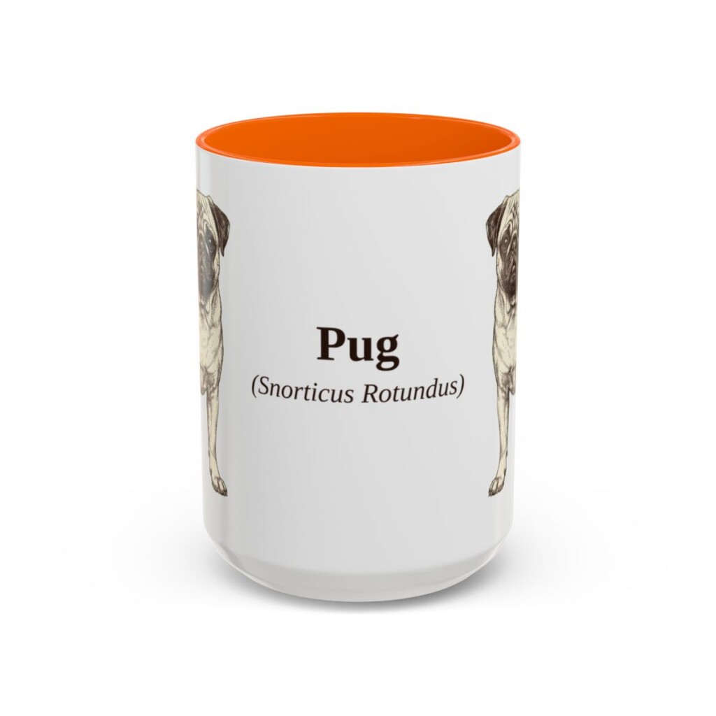 15oz Pug Latin Mug, Orange, front view