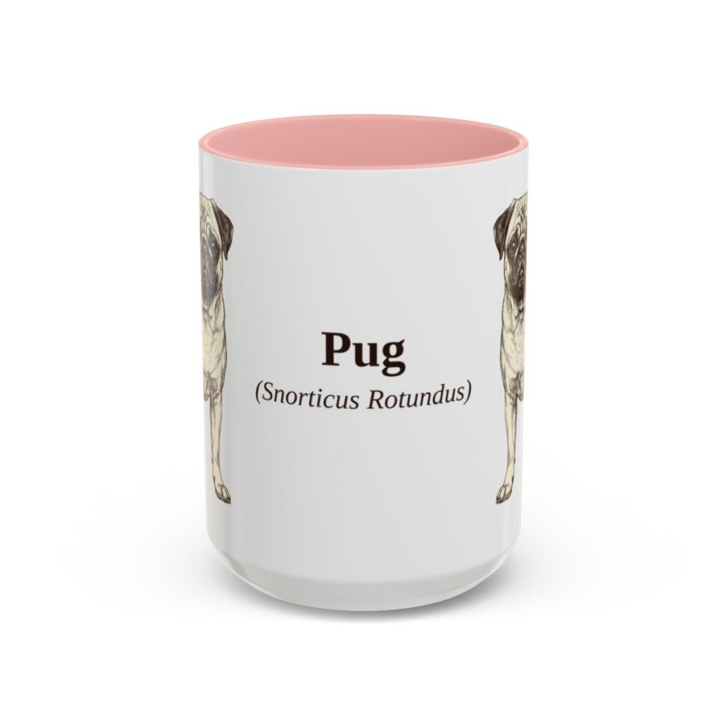 15oz Pug Latin Mug, Pink, front view