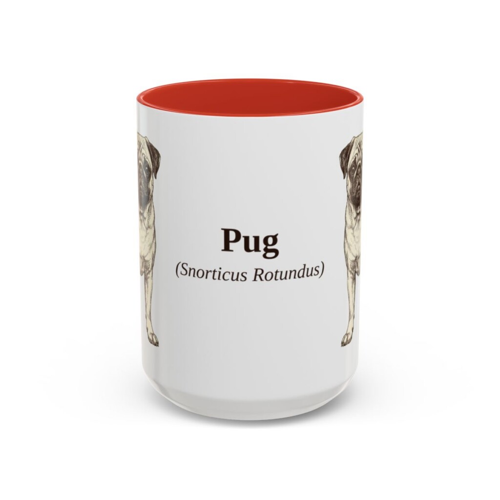15oz Pug Latin Mug, Red, front view