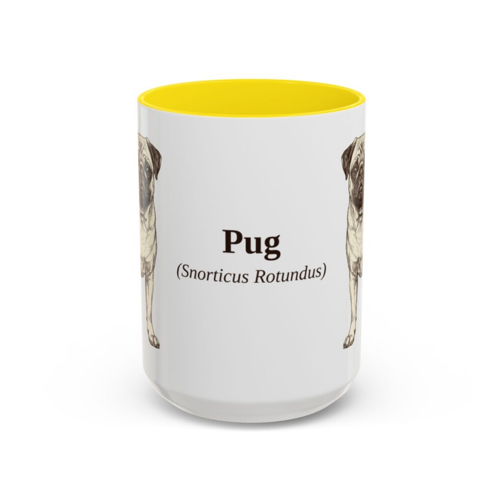 15oz Pug Latin Mug, Yellow, front view