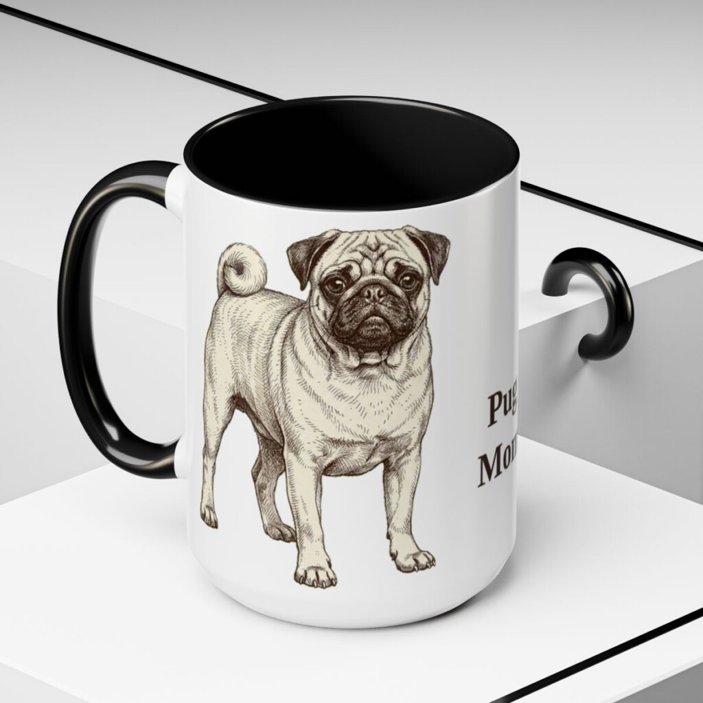 15oz Pug Dog Mom Mug, Black, lifestyle photo