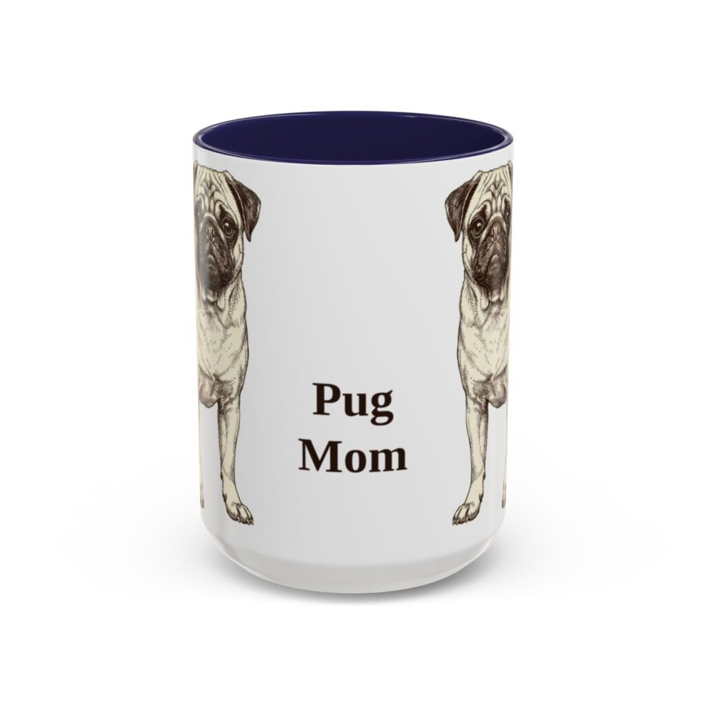 15oz Pug Dog Mom Mug, Navy, front view