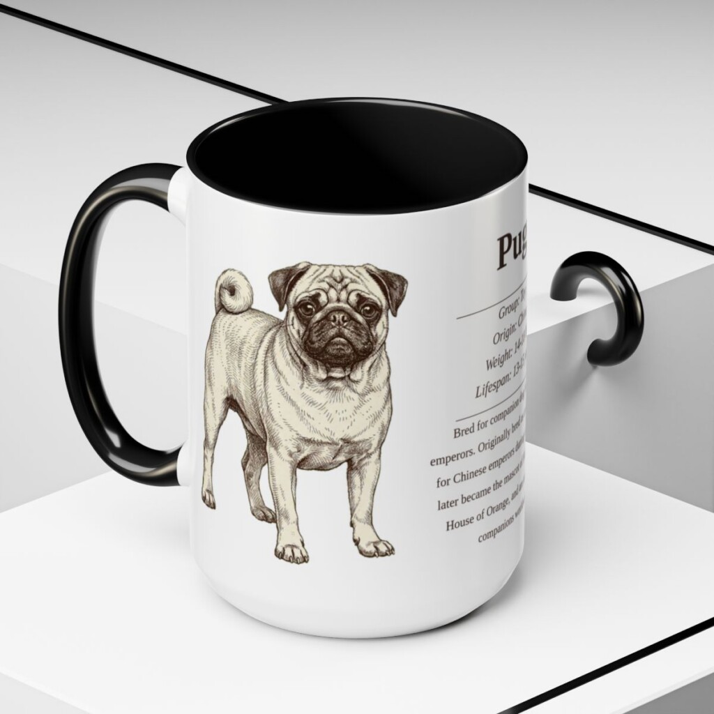 15oz Pug Mug, Black, lifestyle photo