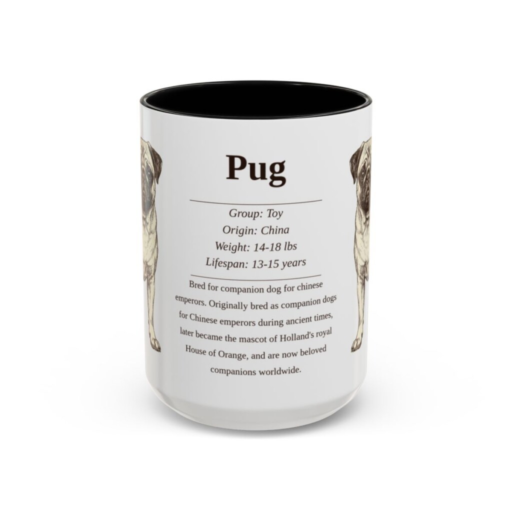 15oz Pug Mug, Black, front view