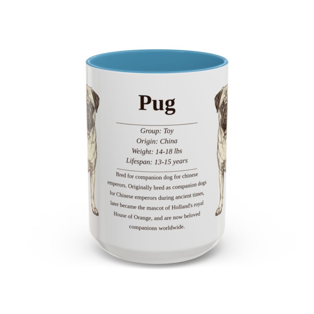 15oz Pug Mug, Light Blue, front view