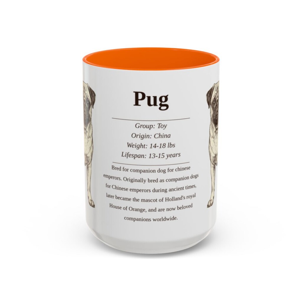 15oz Pug Mug, Orange, front view
