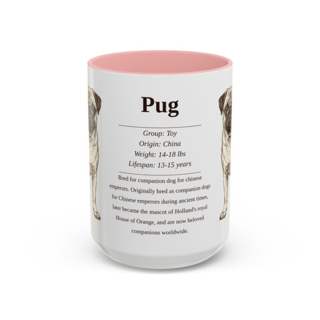 15oz Pug Mug, Pink, front view