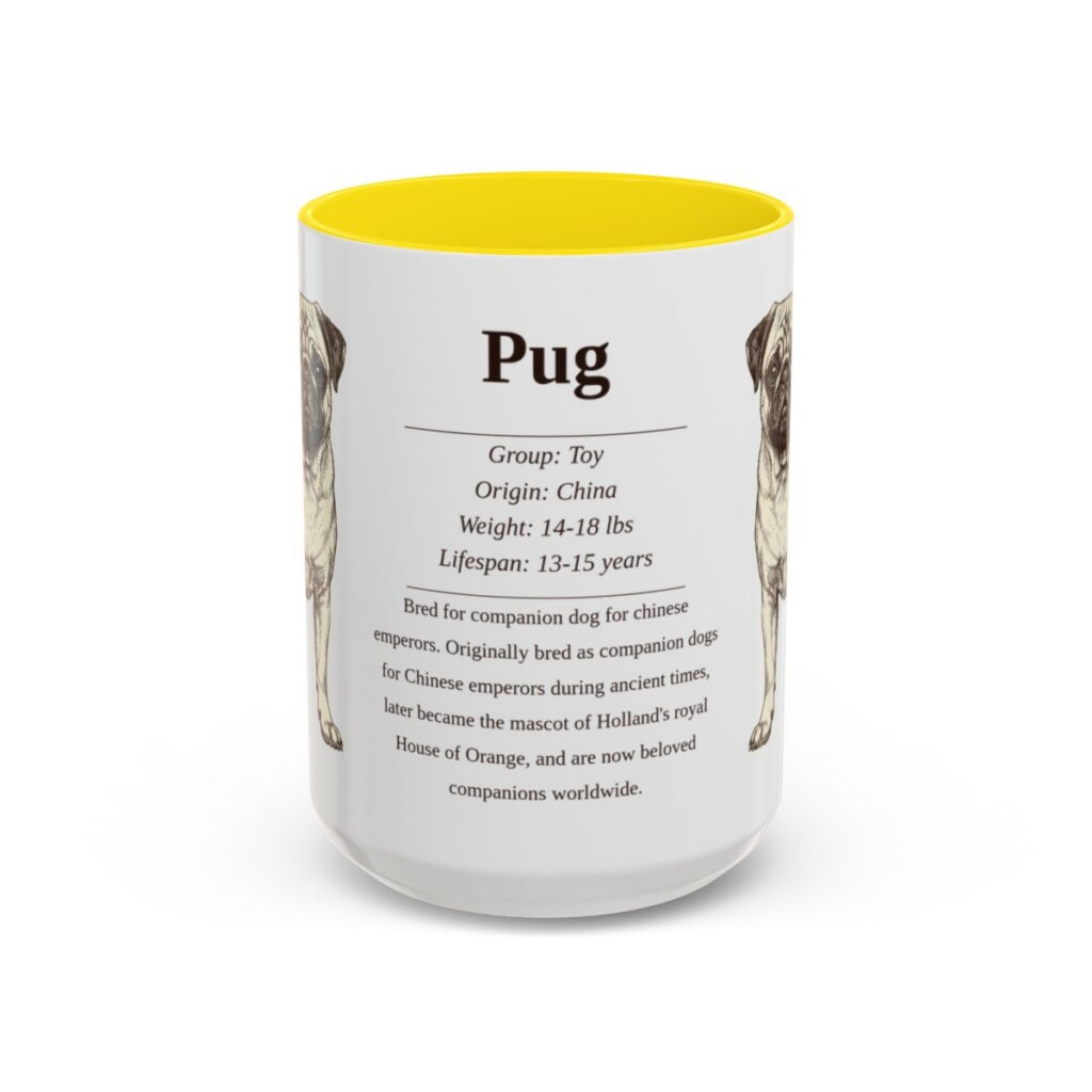 15oz Pug Mug, Yellow, front view