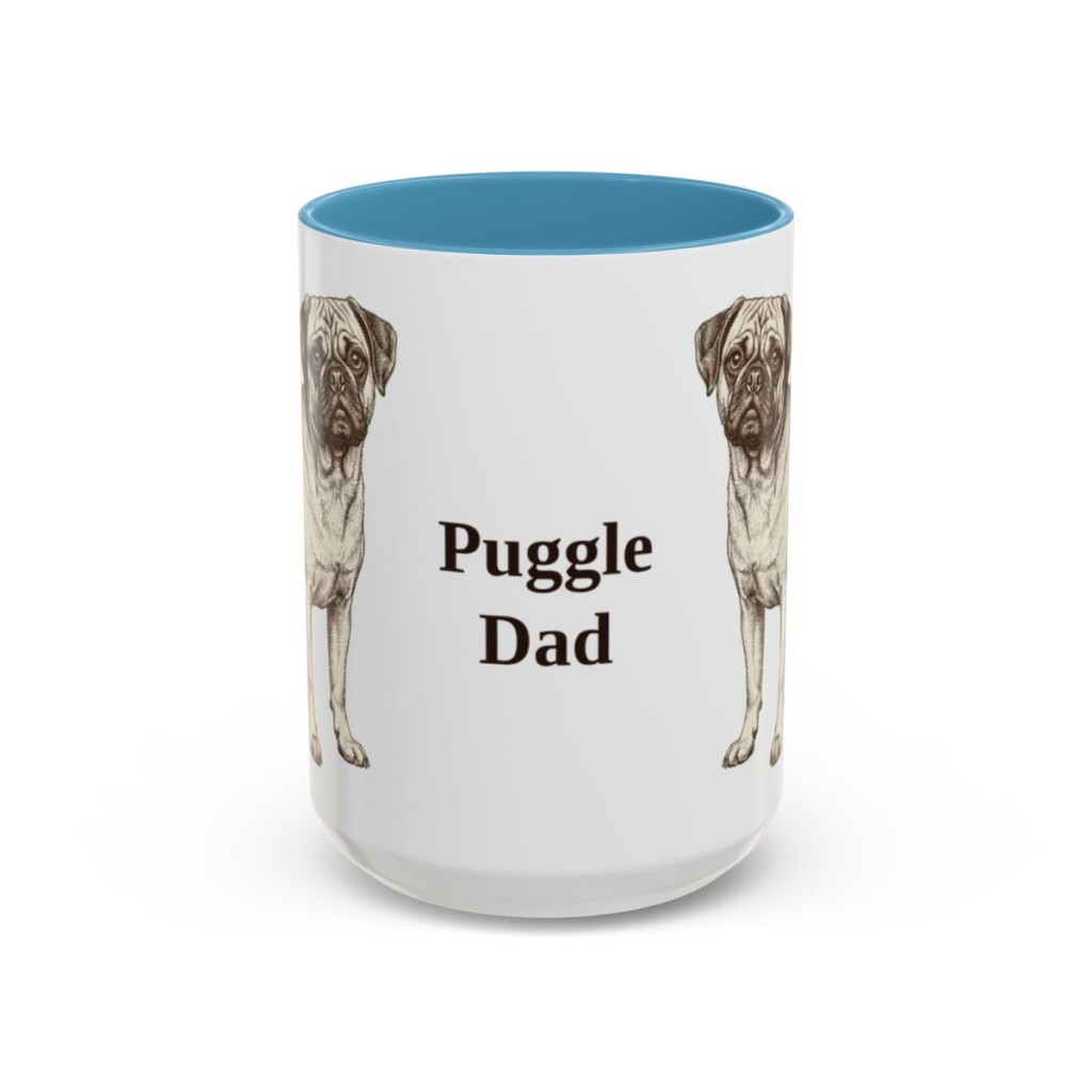15oz-puggle-mug-dad-light-blue 15oz Puggle Dog Dad Mug, Light Blue, front view