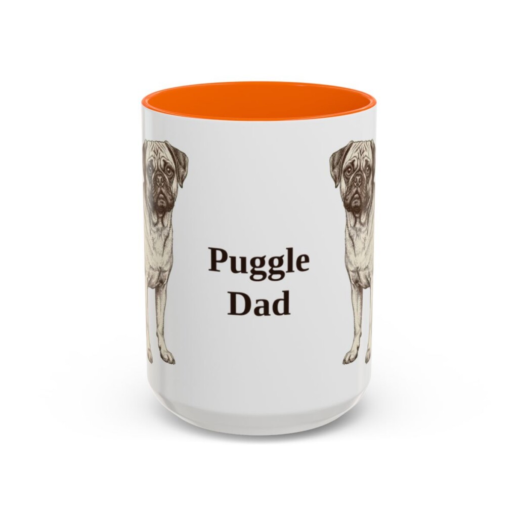 15oz-puggle-mug-dad-orange 15oz Puggle Dog Dad Mug, Orange, front view