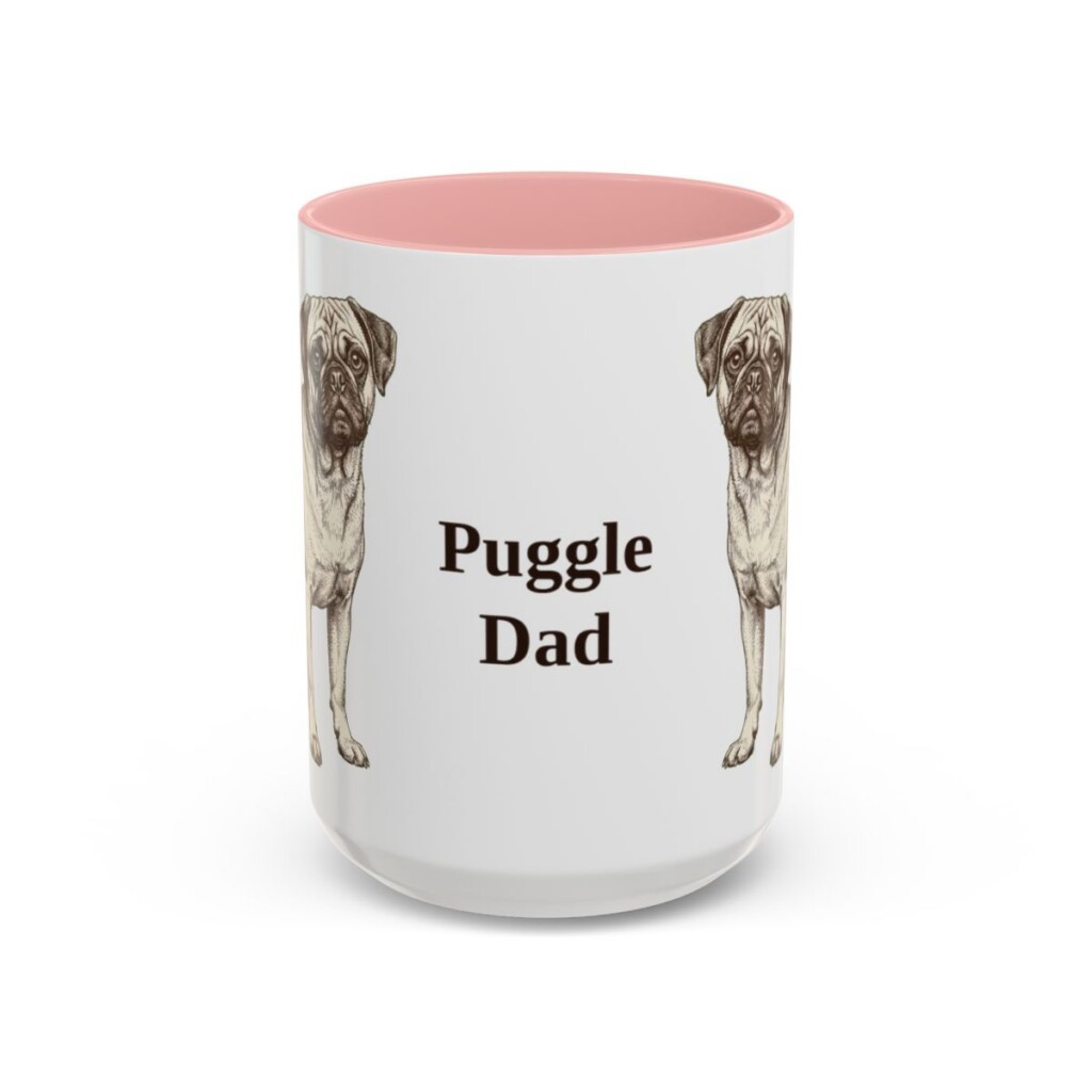 15oz-puggle-mug-dad-pink 15oz Puggle Dog Dad Mug, Pink, front view
