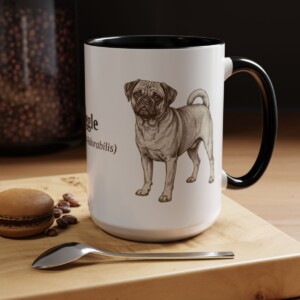 15oz Puggle Latin Mug, Black, lifestyle photo