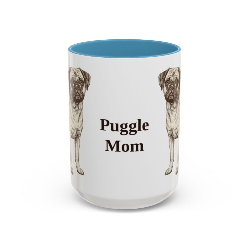 15oz Puggle Dog Mom Mug, Light Blue, front view