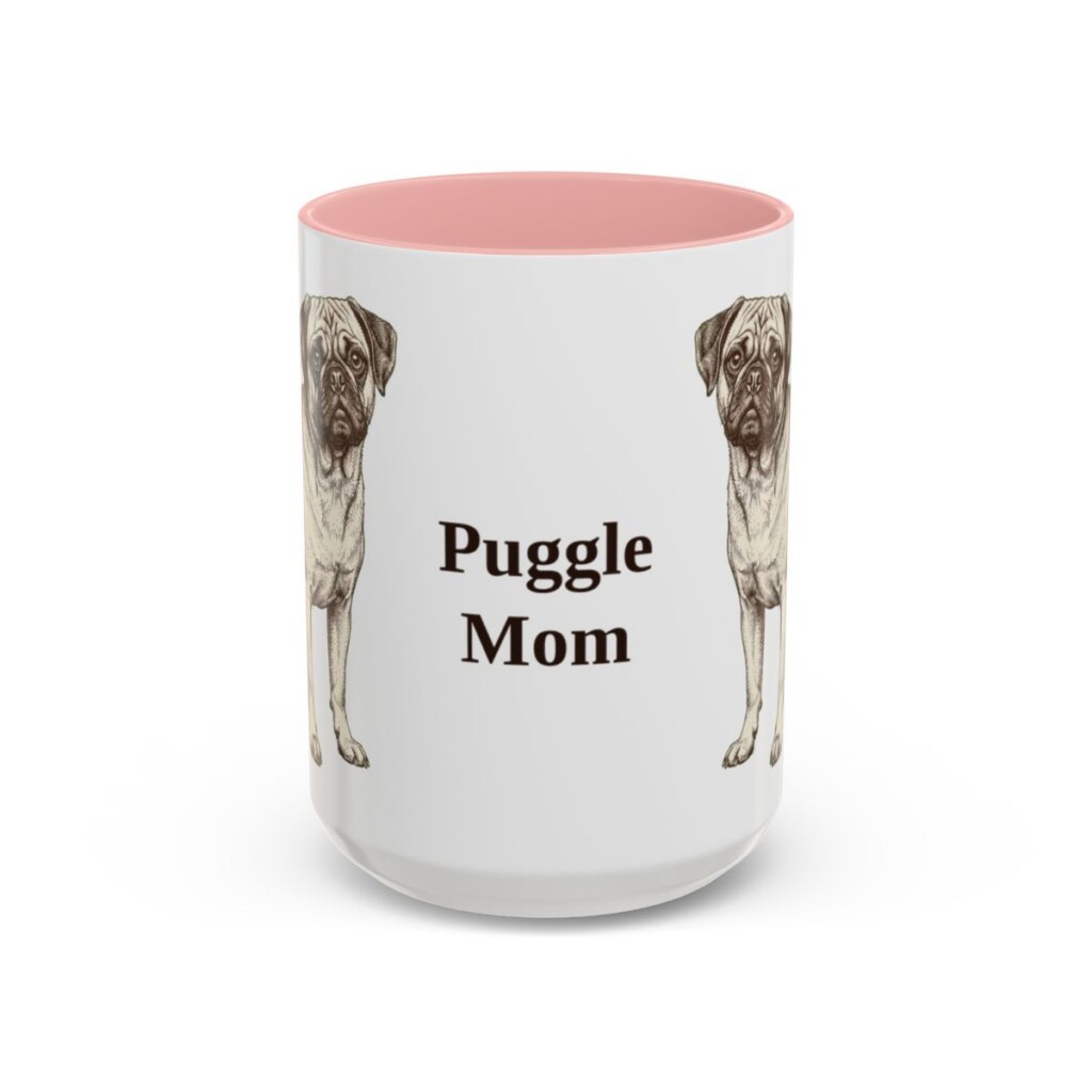 15oz Puggle Dog Mom Mug, Pink, front view