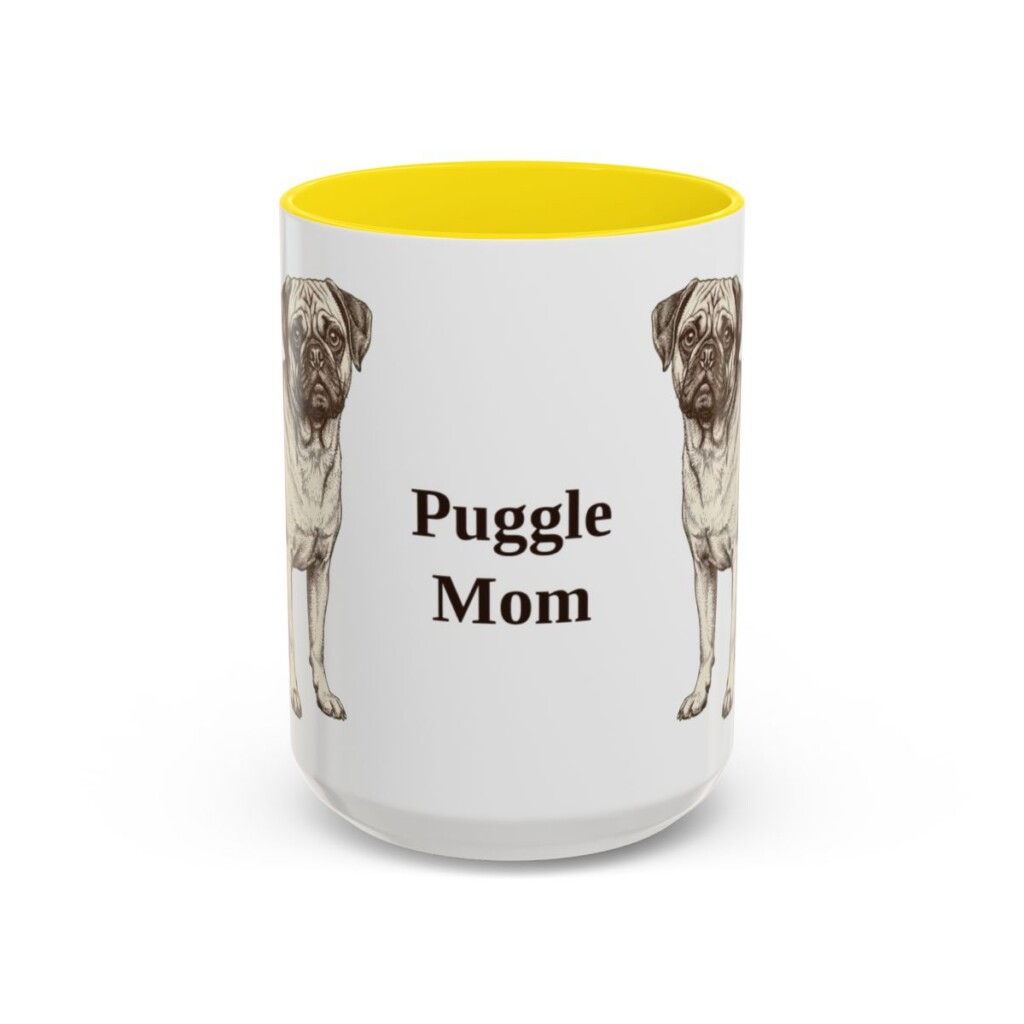 15oz Puggle Dog Mom Mug, Yellow, front view