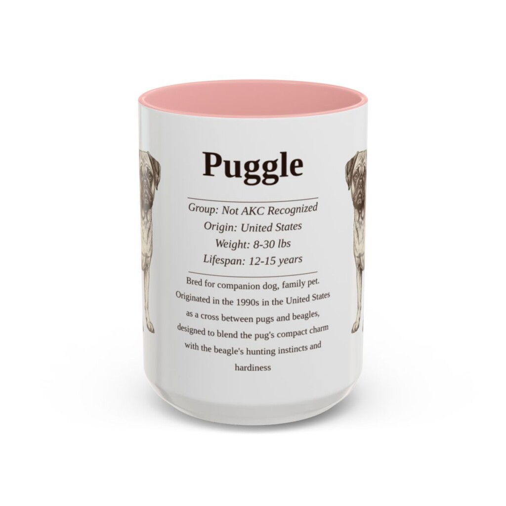 15oz Puggle Mug, Pink, front view